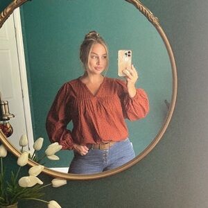 Old Navy Copper Moon Swiss-Dot Split-Neck Poet Blouse